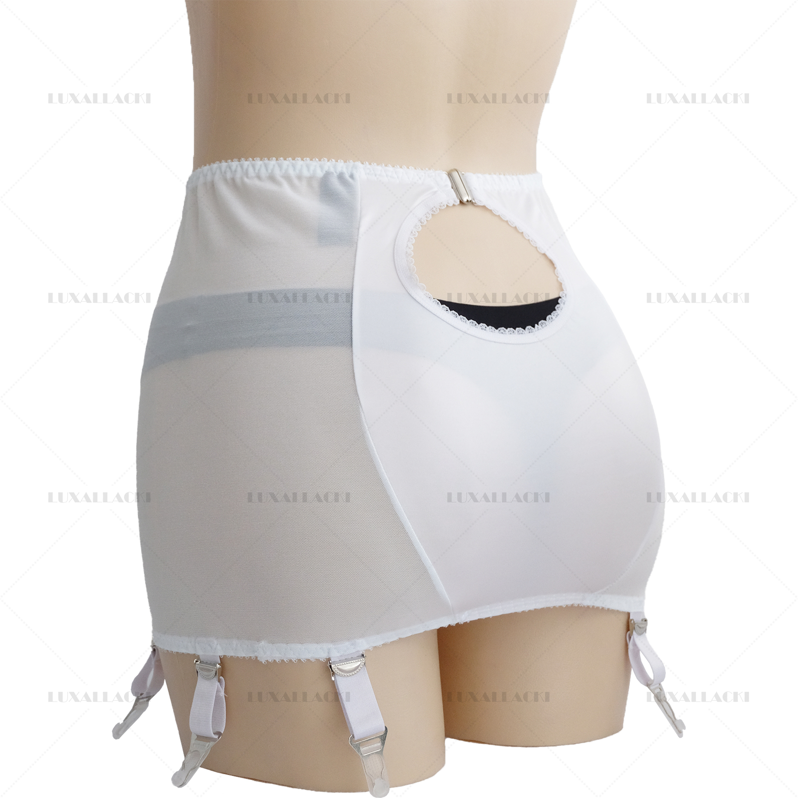 Luxallacki Back Hollow Sheer Garter Belt 6 Straps Suspender Metal Clips Girdle