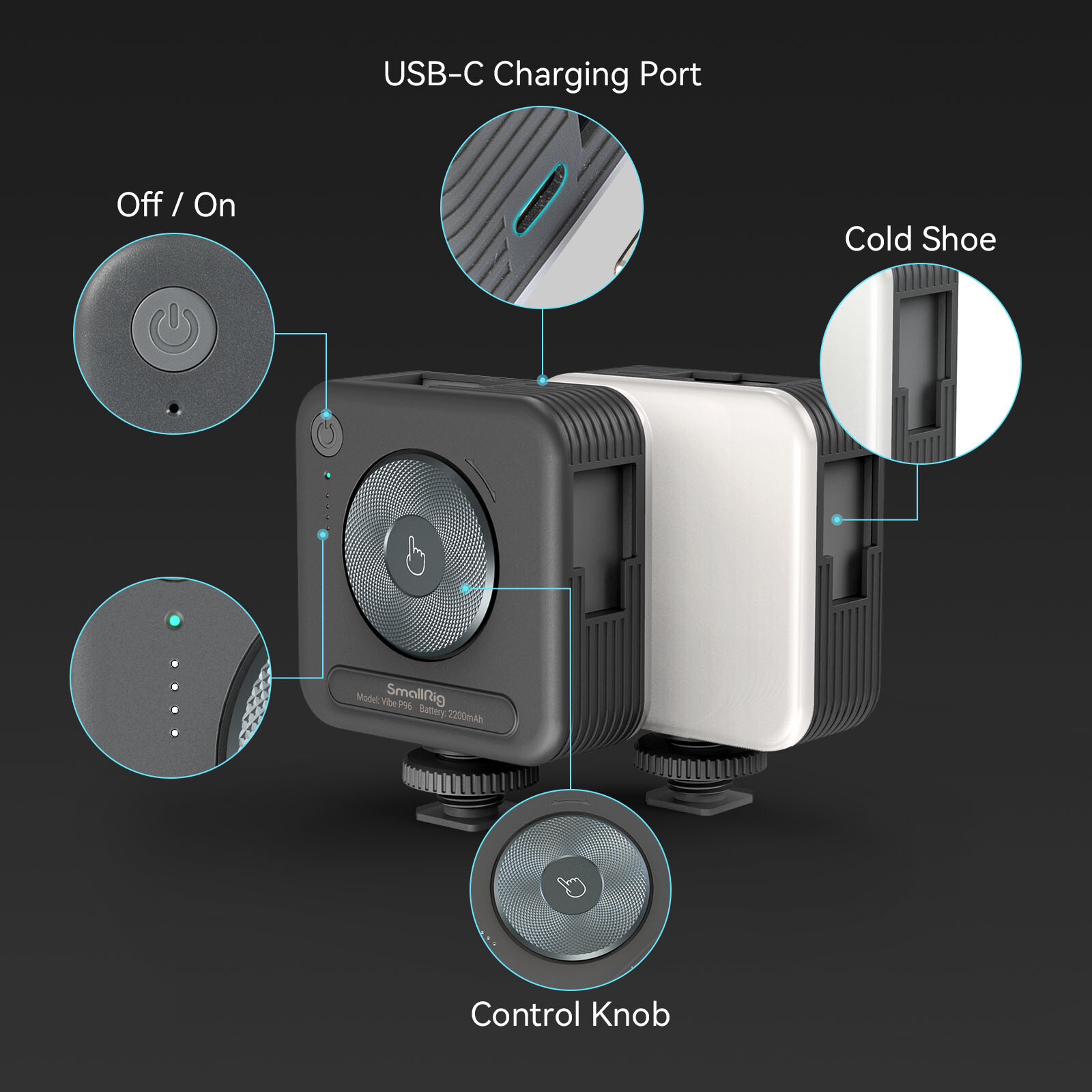 SmallRig P96 LED Video Light 2200mAh 2700-6500K Mini Vlog Camera / Phone Light