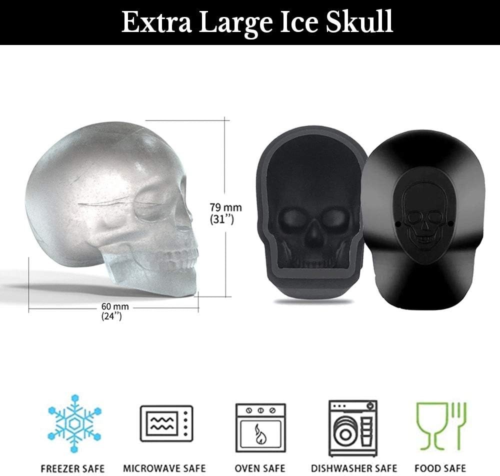 Extra Large 3D Skull Ice Mold Silicone Skull Chocolate Jelly Molds Trays with Fu