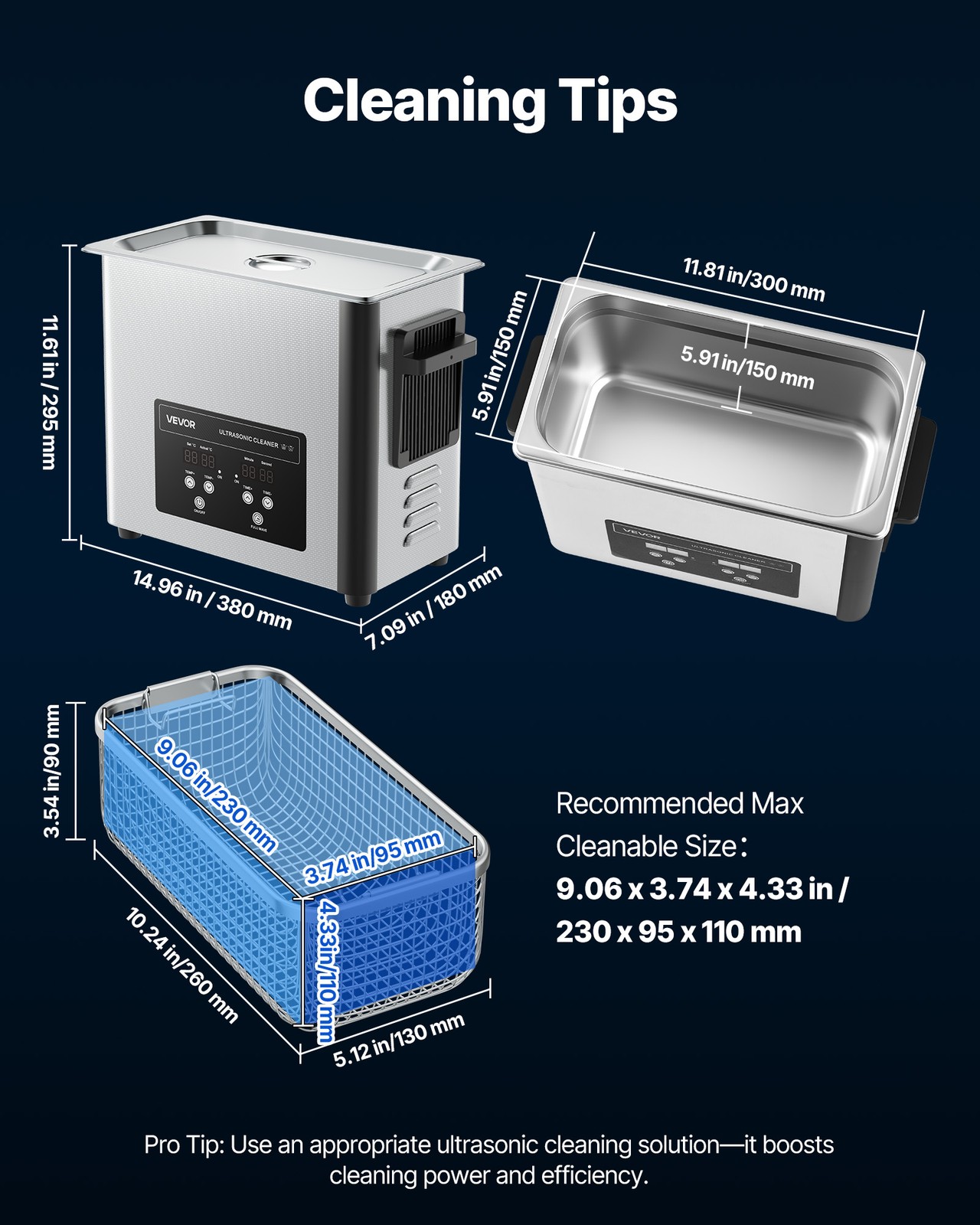 VEVOR 6L Ultrasonic Cleaner Machine with Cleaning Basket & Digital Display 120W
