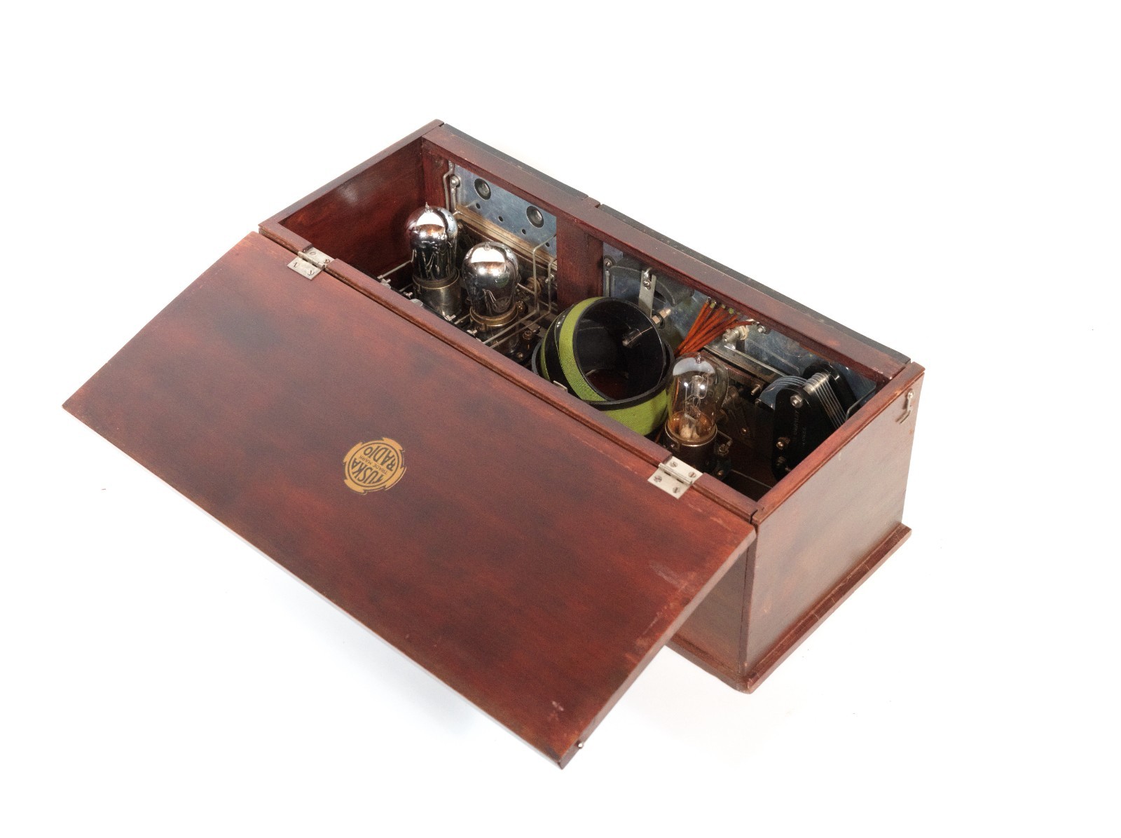 1922 Tuska 225 Split-Panel Radio w/Brass Base Tipped Tubes * Excellent * Works