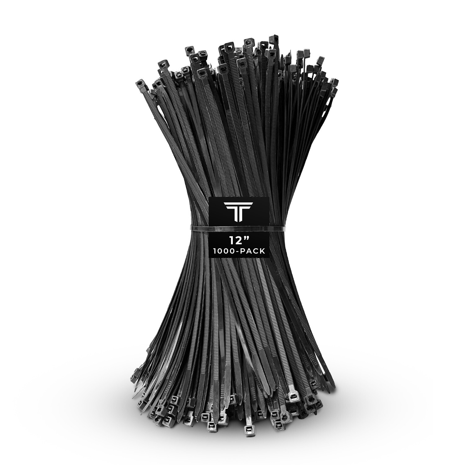 1000-Pack Premium 12" Inch Black Nylon Zip Ties, 60 lbs, UV Resistant, 4.8mm