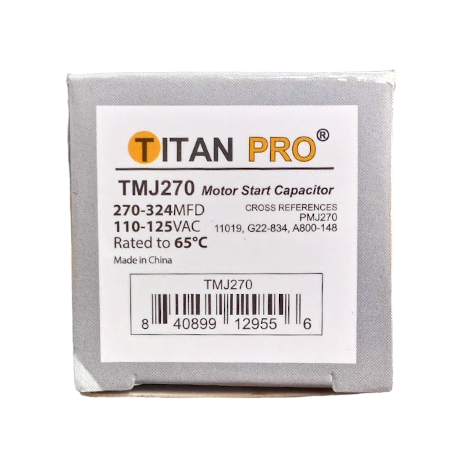 Titan Pro TMJ270 Motor Start Capacitor 270-324 MFD UF / 110-125 VAC