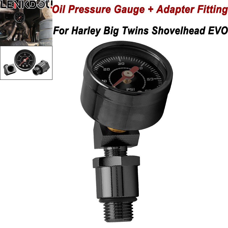 For Harley Big Twin EVO Engine 0-60 Psi Oil Pressure Filled Gauge Adapter Black