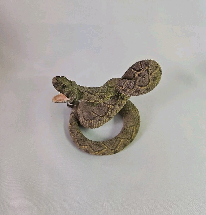 Vintage Snake Scary Coiled Rattlesnake Ceramic Figurine 4" Appx.