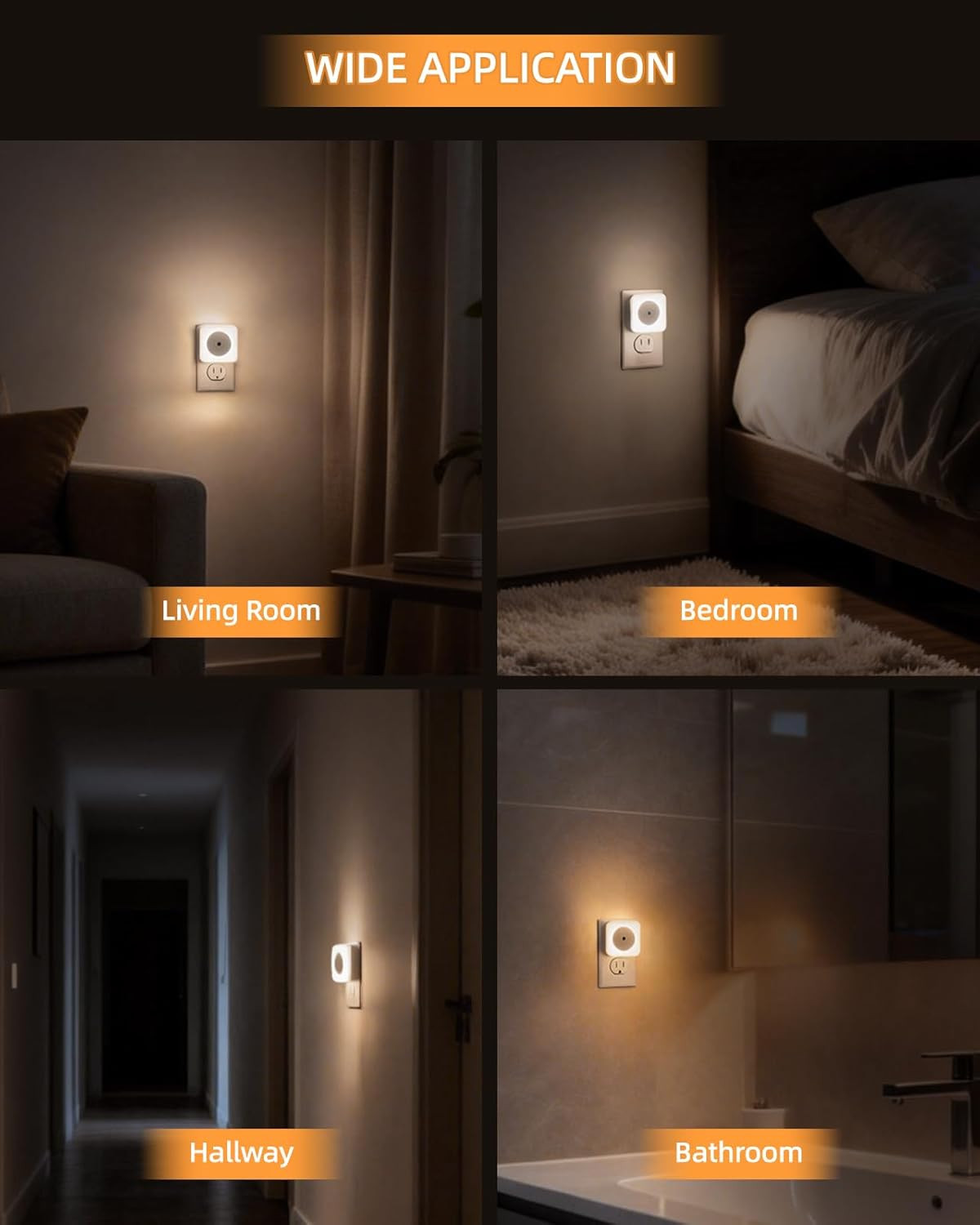 6-Pack LED Night Lights Plug into Wall,Bright Nightlight Auto-On/Off and Dimmabl