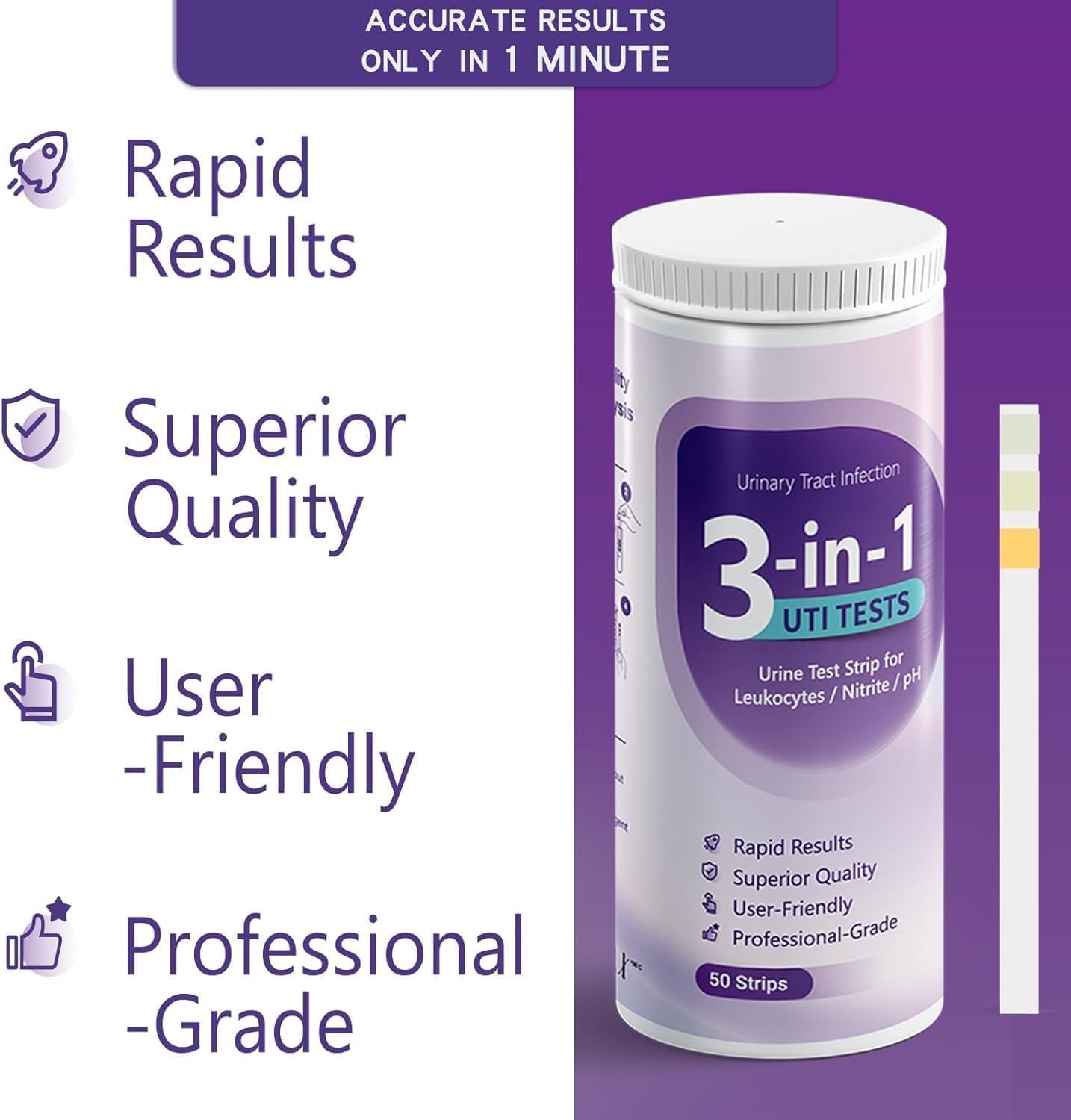 UTI Test Strips - 3-in-1 Advanced Urinary Tract Infection Home for Women Men ...