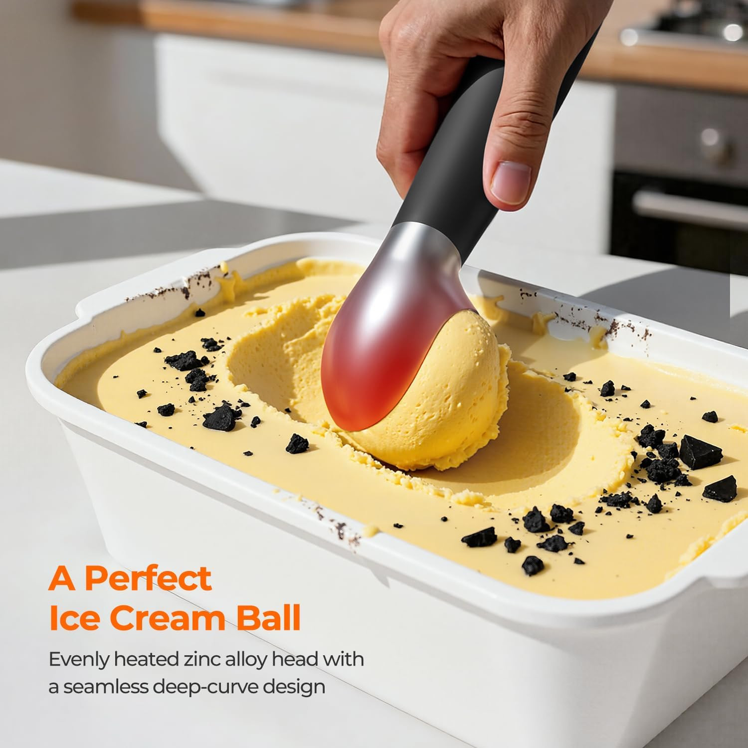 Heated Ice Cream Scoop with On/Off Switch - Electric Rechargeable Scooper with L