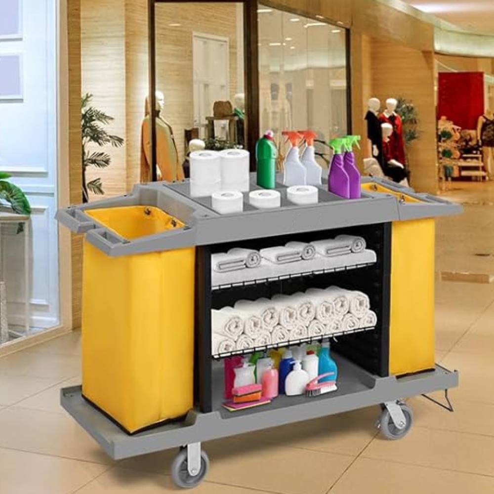 Commercial Traditional Cleaning Janitorial Room Service Housekeeping Cart Gray