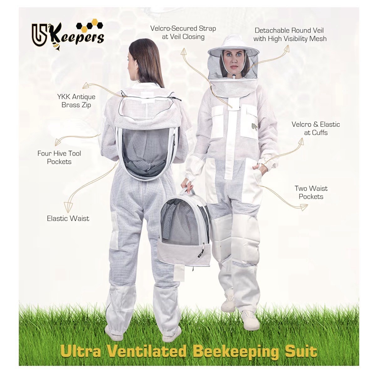 USKeepers 3 Layer Bee Suit Apiarist Ultra Ventilated Beekeeping Suit Size 4XL
