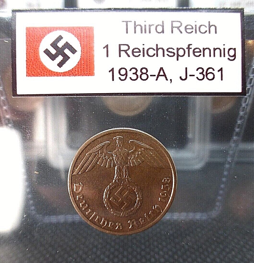 Nazi Bronze Coin - 1 Reichspfennig Third Reich Eagle Swastika Labeled WW2 Relic