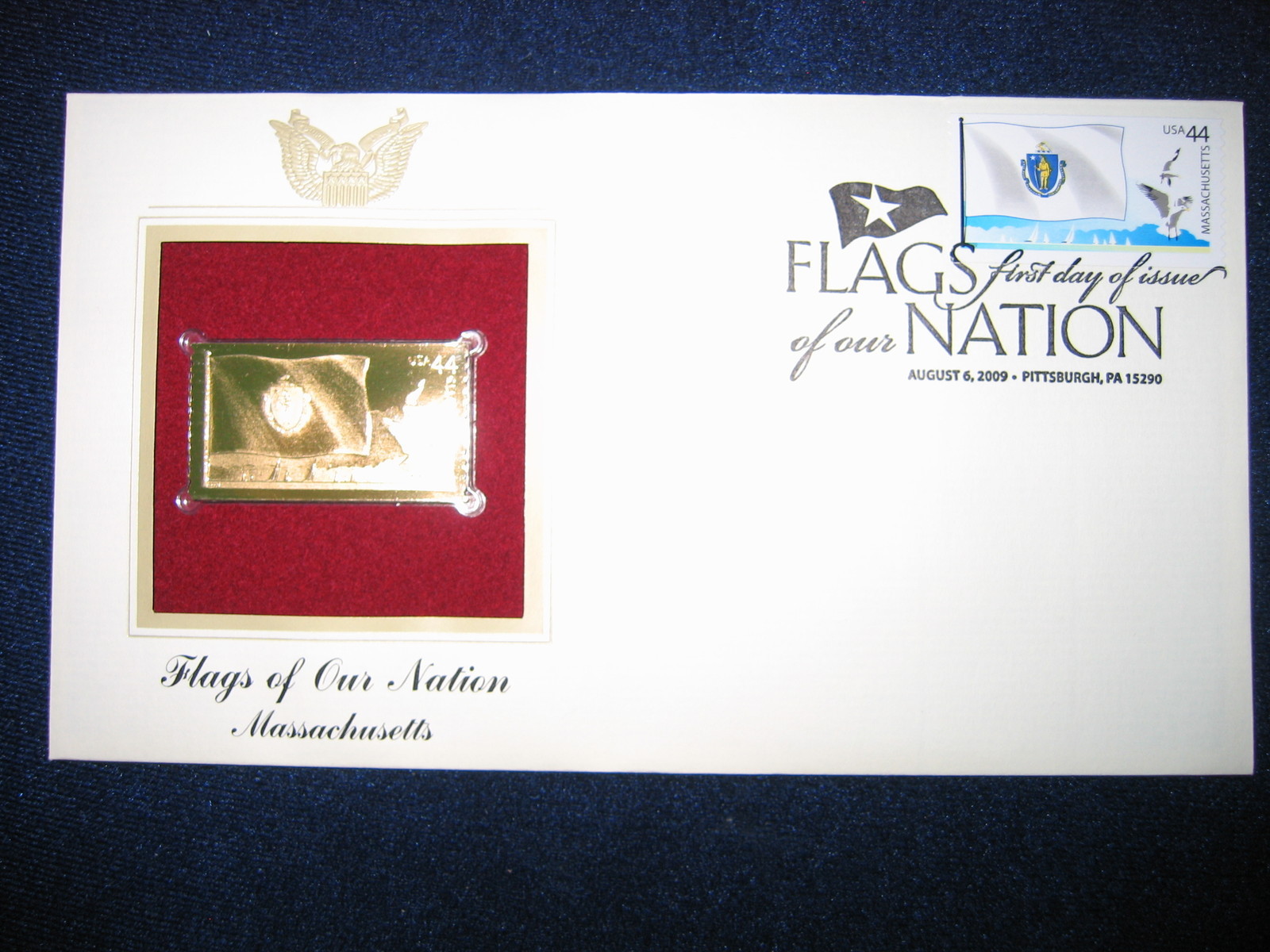 2008 Flags of our Nation Massachusetts Replica FDC 22kt Gold Golden Cover Stamp