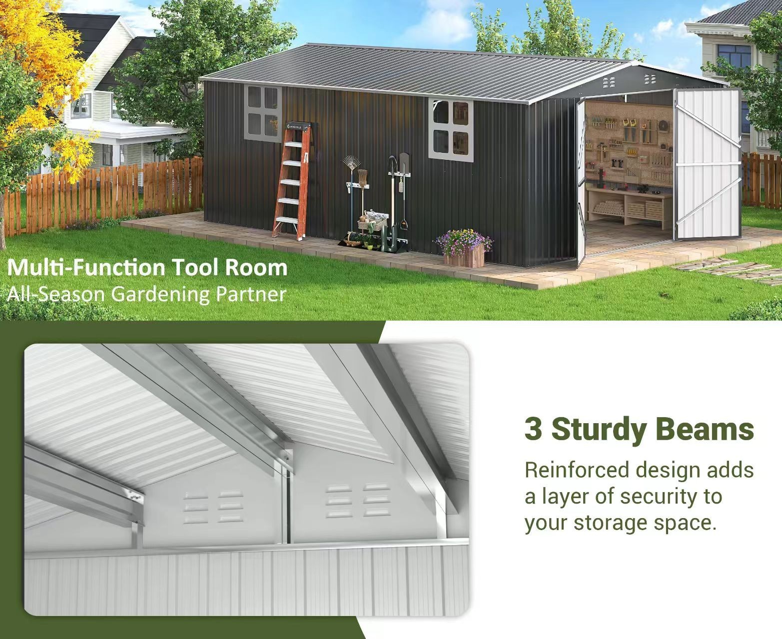 12x16FT Outdoor Metal Storage Shed with Lockable Door, New