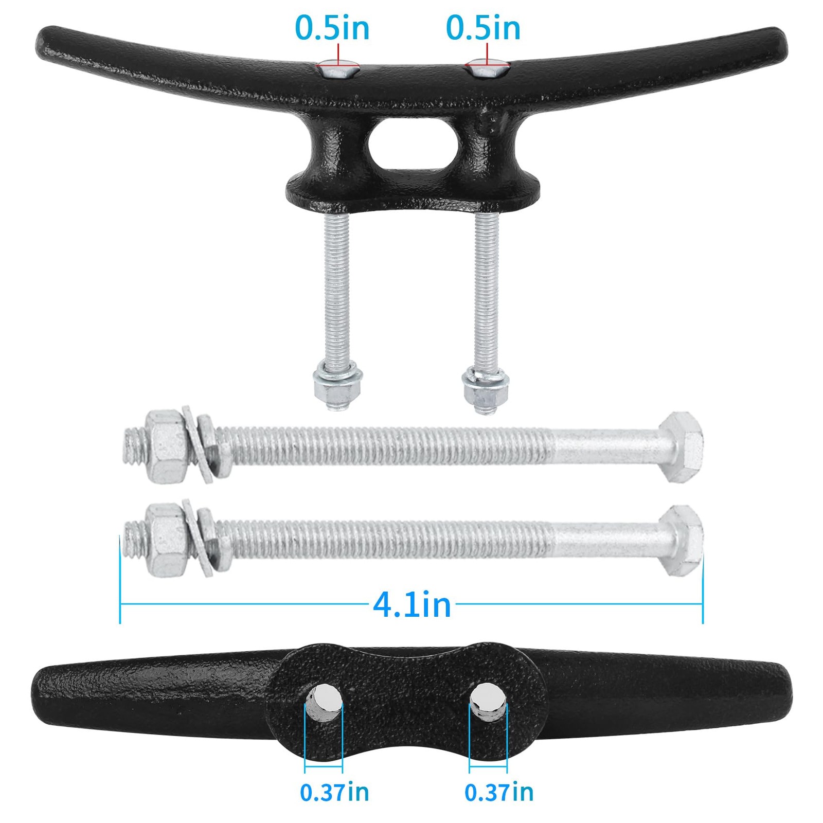 Boat Cleats 8 inch 2 PackElectrophoretic Coated Black Boat Dock Cleats Rope C...