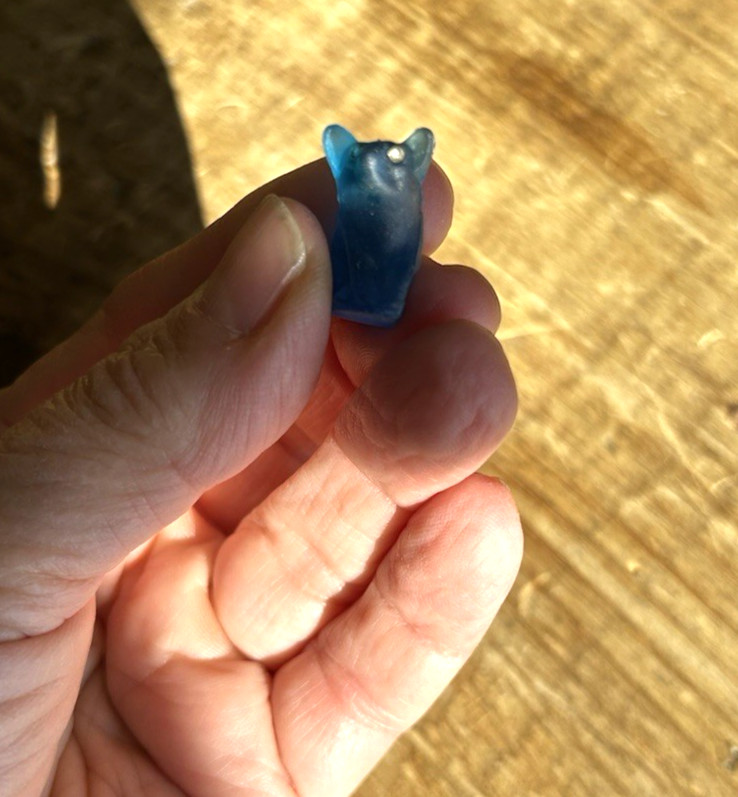Antique 1920's? Blue Satin Czech Glass Pig/Boar Cracker Jack Charm Prize