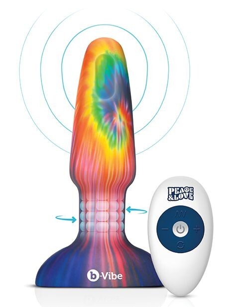 B VIBE PEACE & LOVE TIE-DYE RIMMING VIBRATING REMOTE CONTROL ANAL BUTT PLUG