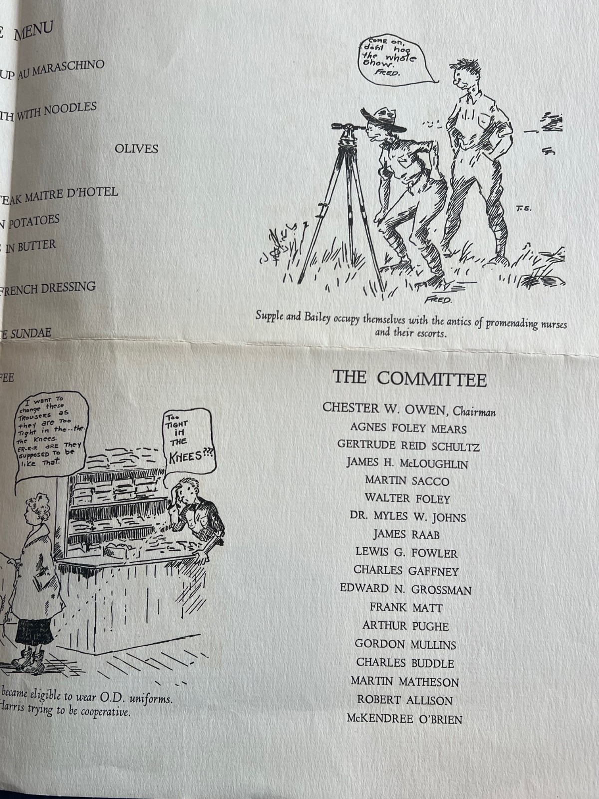 WWI AEF Base Hospital No. 48 France Veteran Reunion Menu Souvenir Cartoon WWII