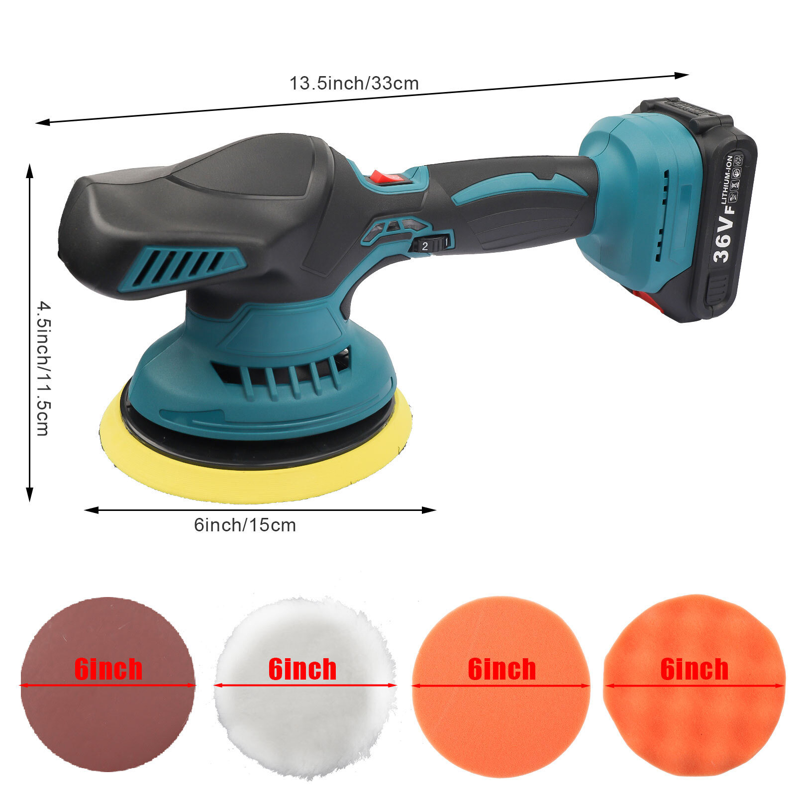 36V 3000mAh Cordless Car Polisher Buffer Sander Auto Polishing Machine 6 Speeds