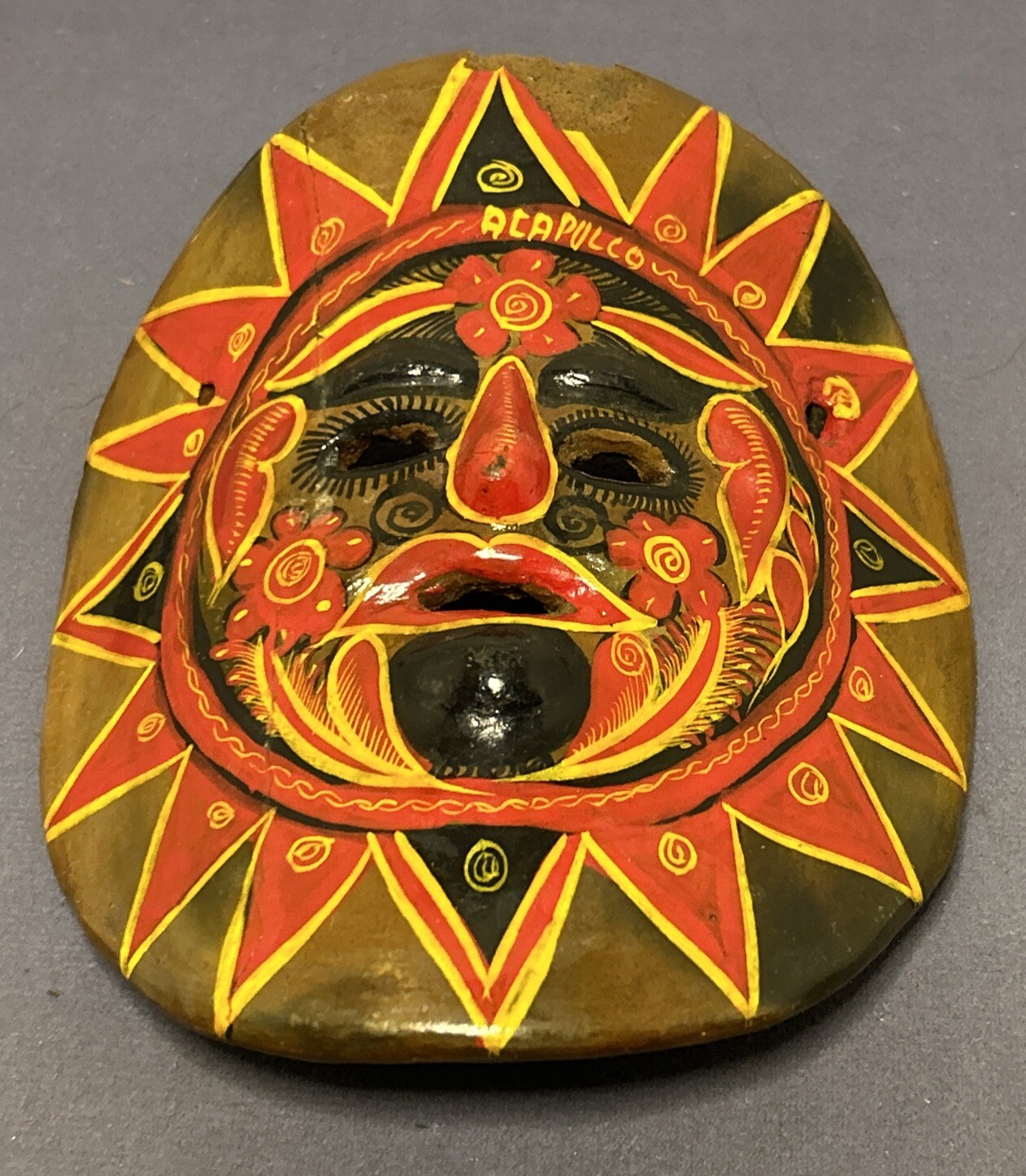Vintage Mexican Brown Ceramic Hanging Mask Folk Art Hand Made