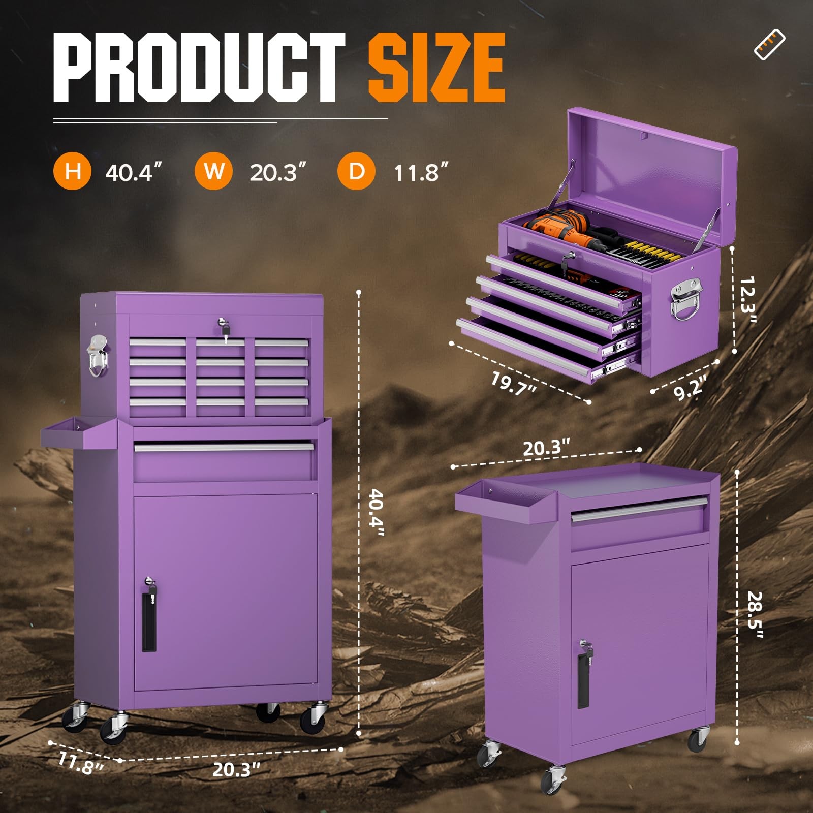 5-Drawer Rolling Tool Chest with Wheels, 2-in-1 Detachable Tool Box with Drawers