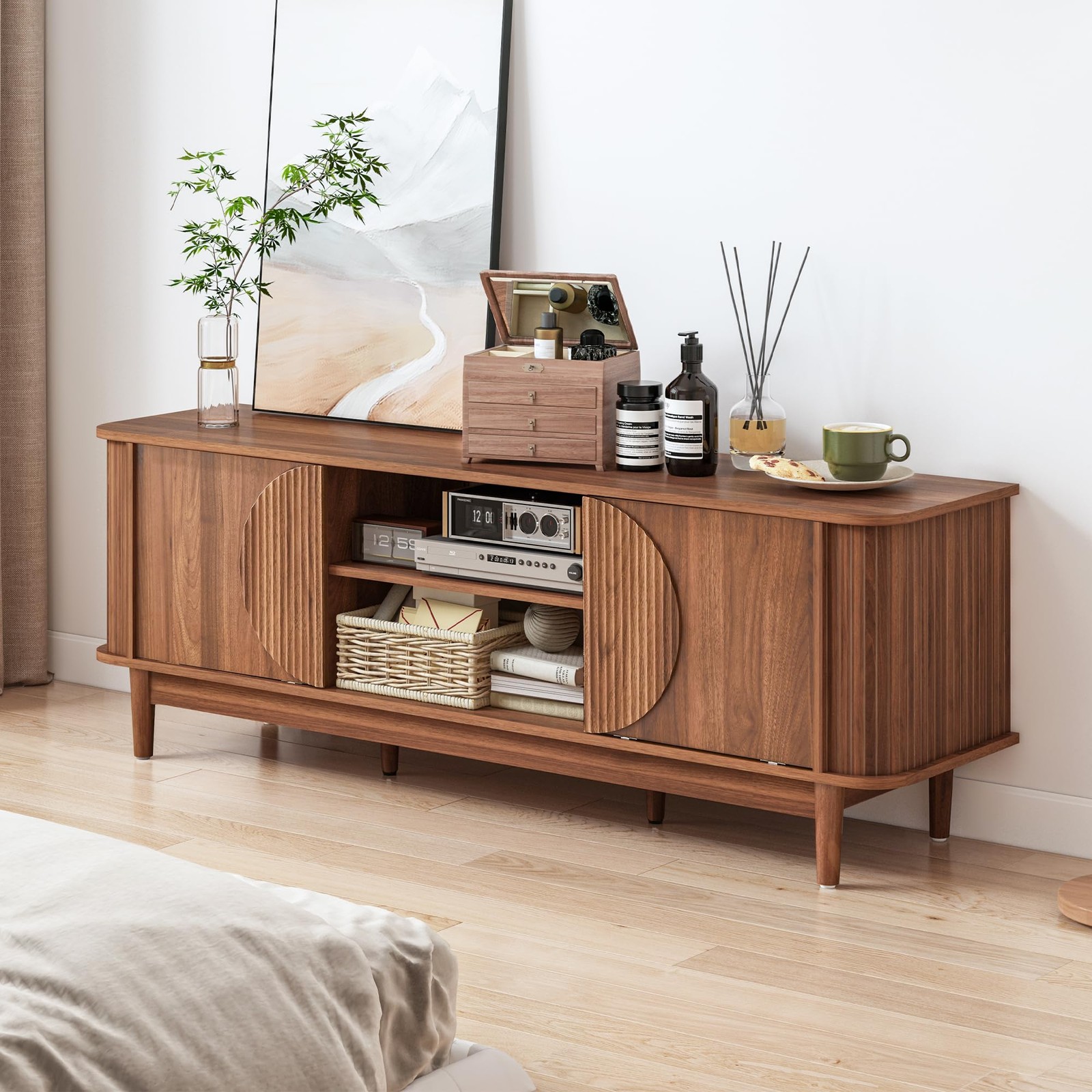 Mid Century Modern TV Stand 60”Wood TV Console with Storage for TVs Up