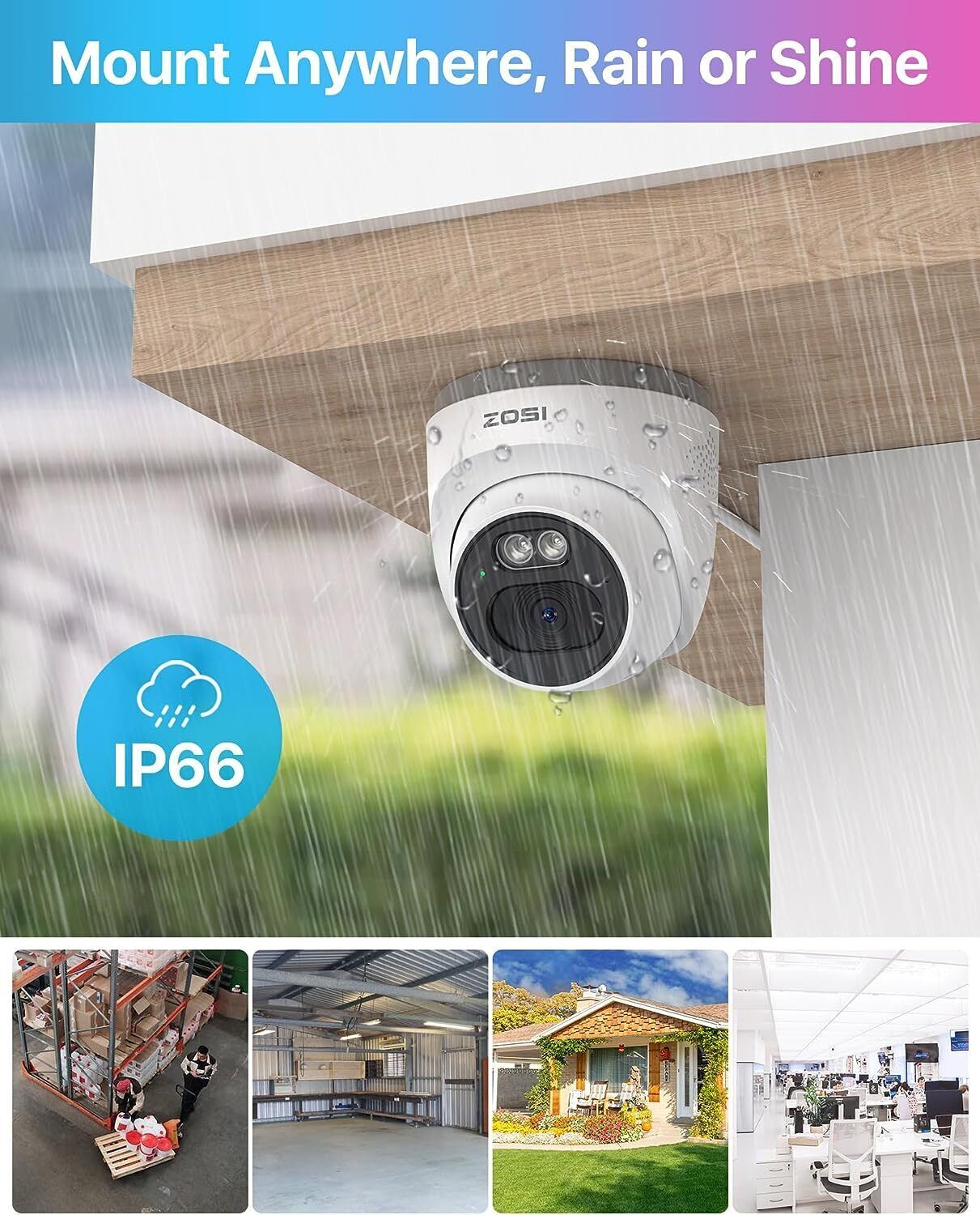 ZOSI 8CH 4MP 2.5K PoE Security Camera System Outdoor Human Detection IP66 2TB