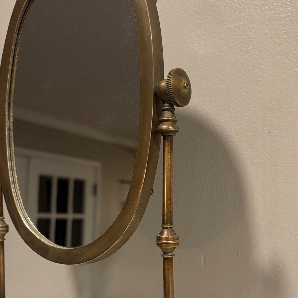 Vintage Art Deco Style English Brass Tabletop Shaving/Vanity Mirror