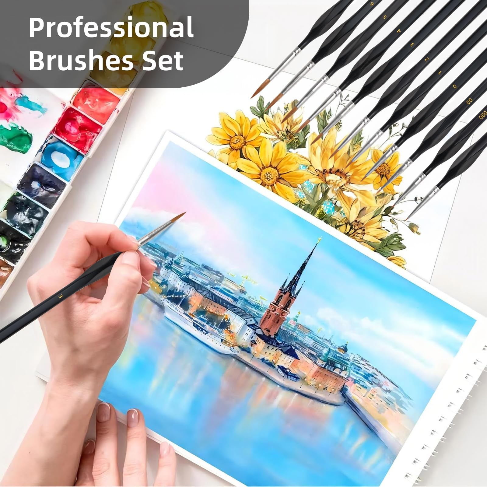 Professional 11-Piece Fine Detail Paint Brush Set for Artists and Hobbyists