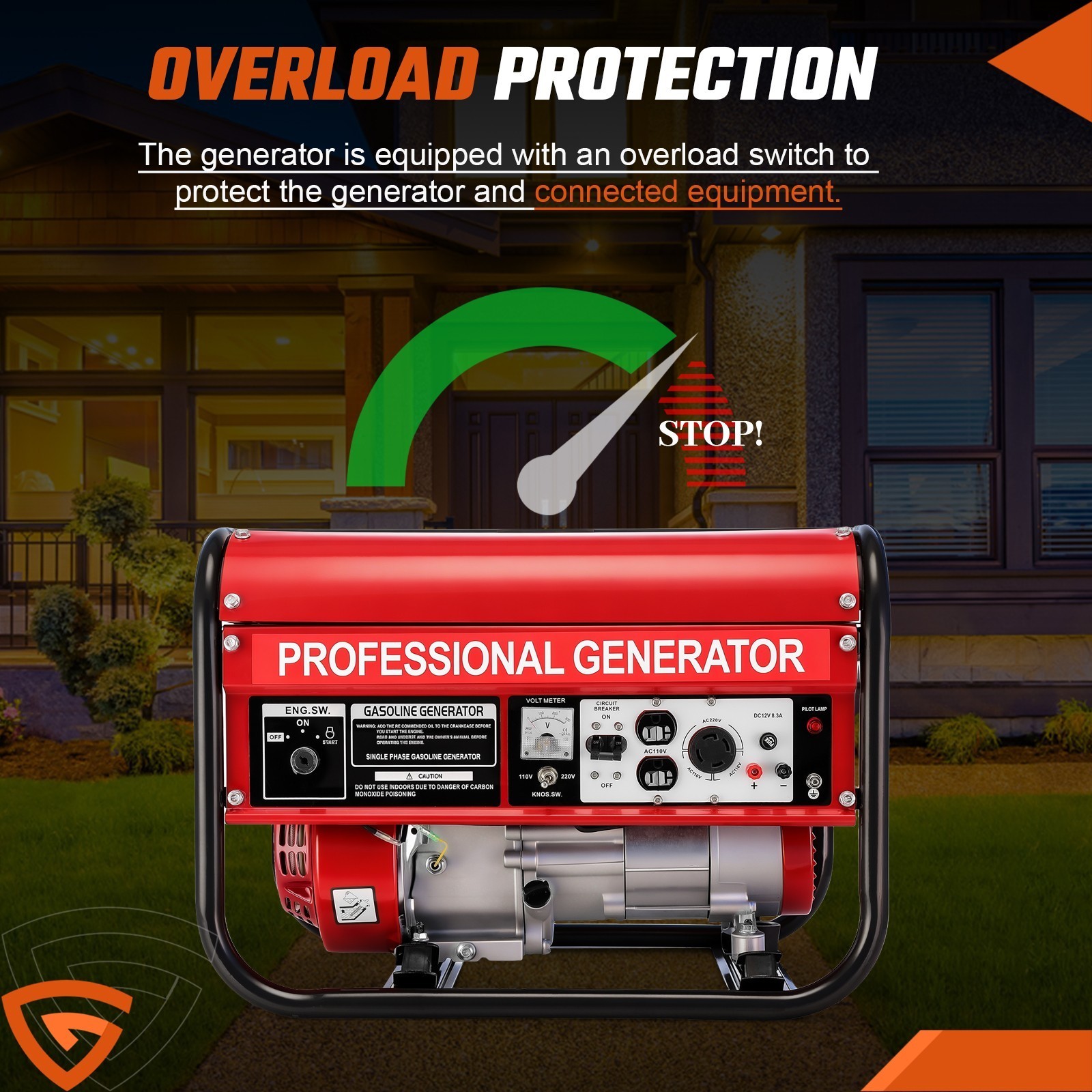 5000W Portable Generator Gas Powered 4 Stroke for Home Backup Construction