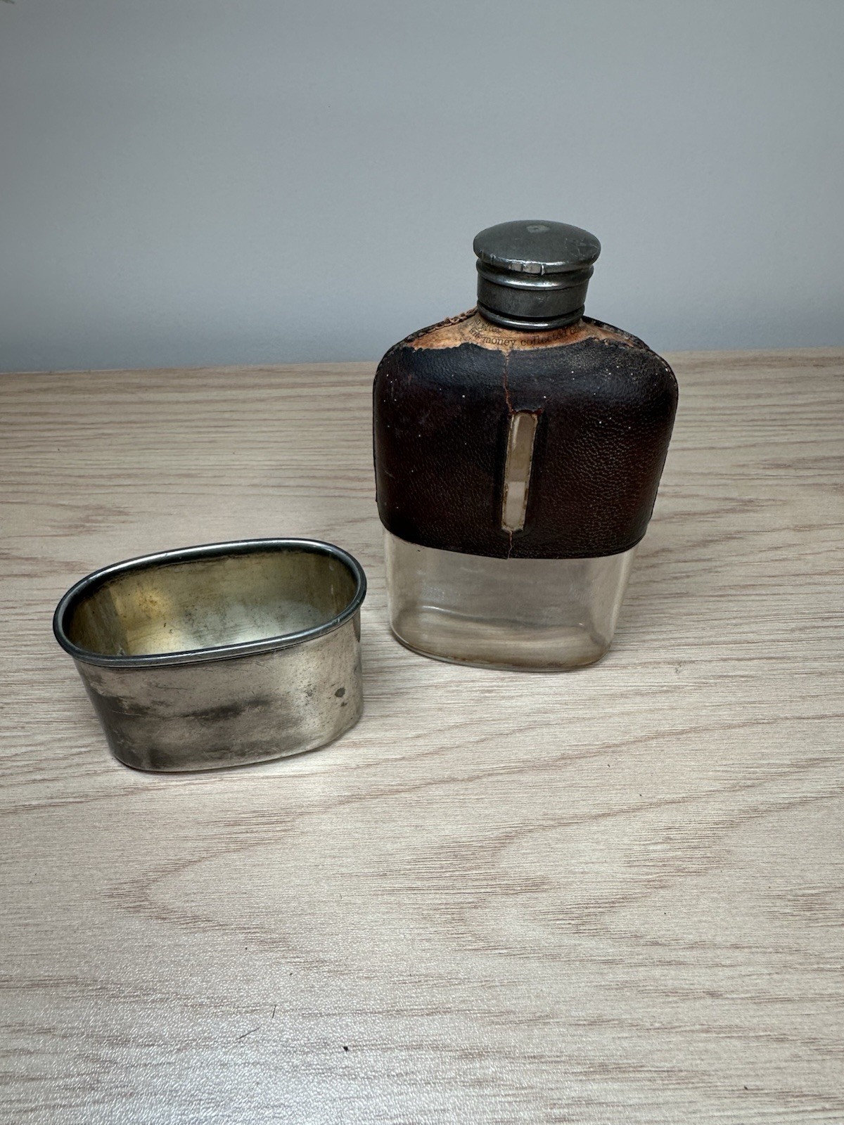 Antique Mappin & Webb Hip Flask Leather Bound Blown Glass Silver Plated London