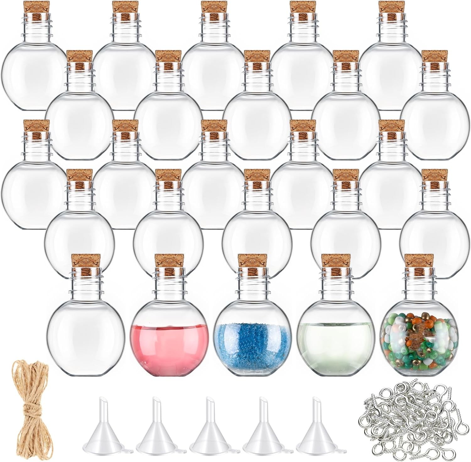 25 Pack 1oz Plastic Mini Potion Bottles with Corks Spherical Small