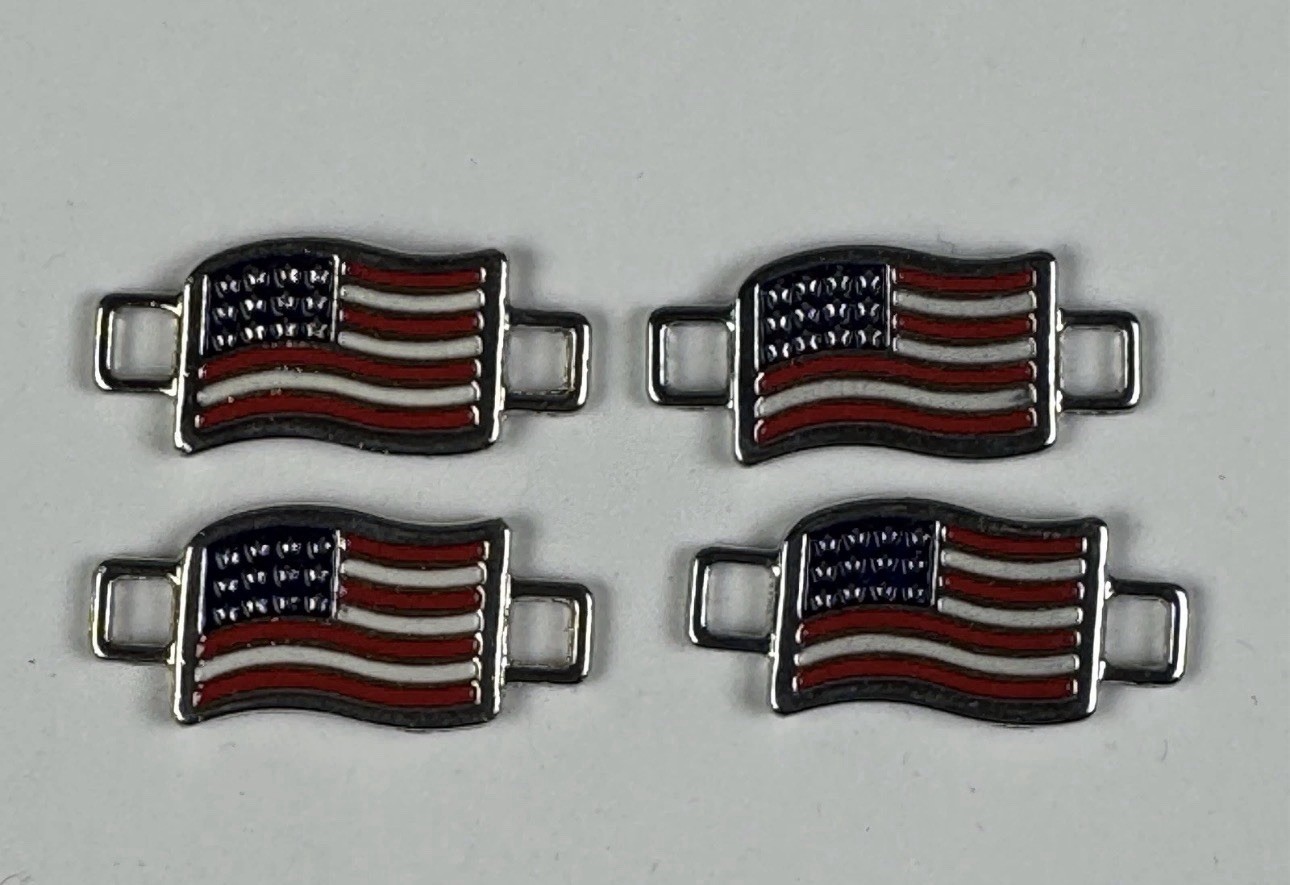 2 Pair (qty 4) Red Wing Shoe Co American Flag Shoe Boot Lace Keepers Charm USA