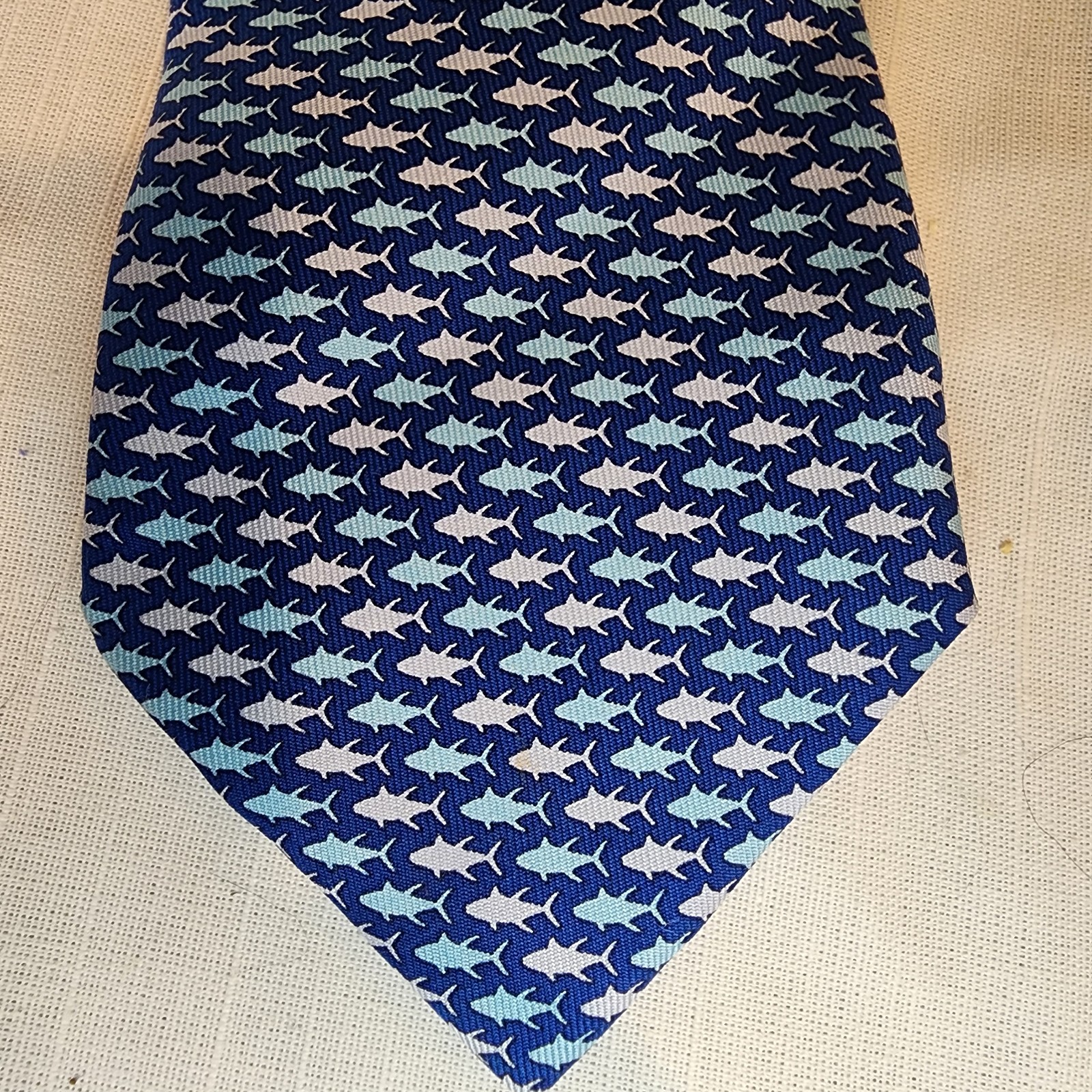 Vineyard Vines, Shep & Ian, Boy's Silk Necktie, Blue, Fish Print, USA, Nice!