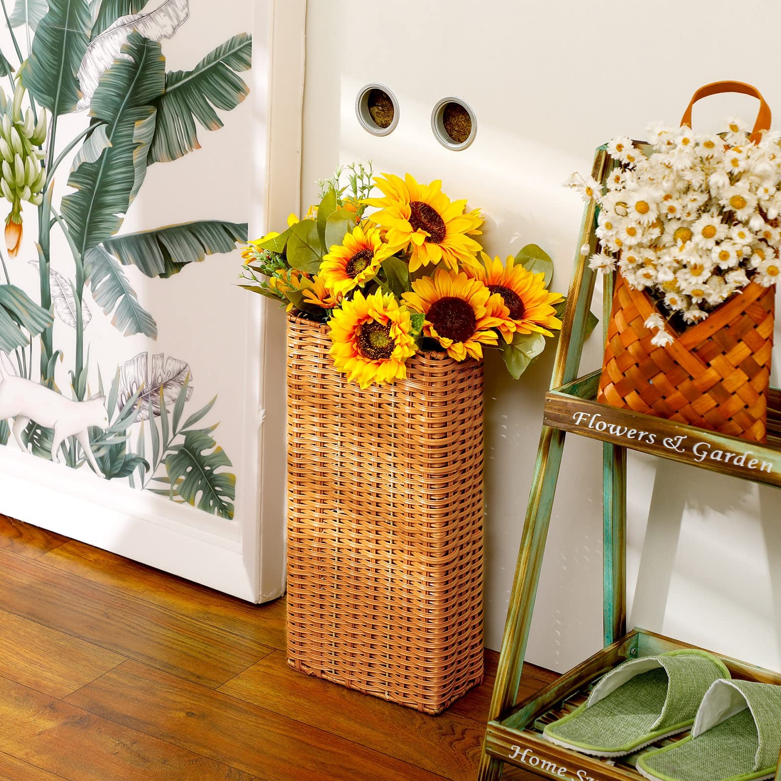 Umbrella Stand for Entryway Handmade Umbrella Holder Freestanding Cane Stand Nat