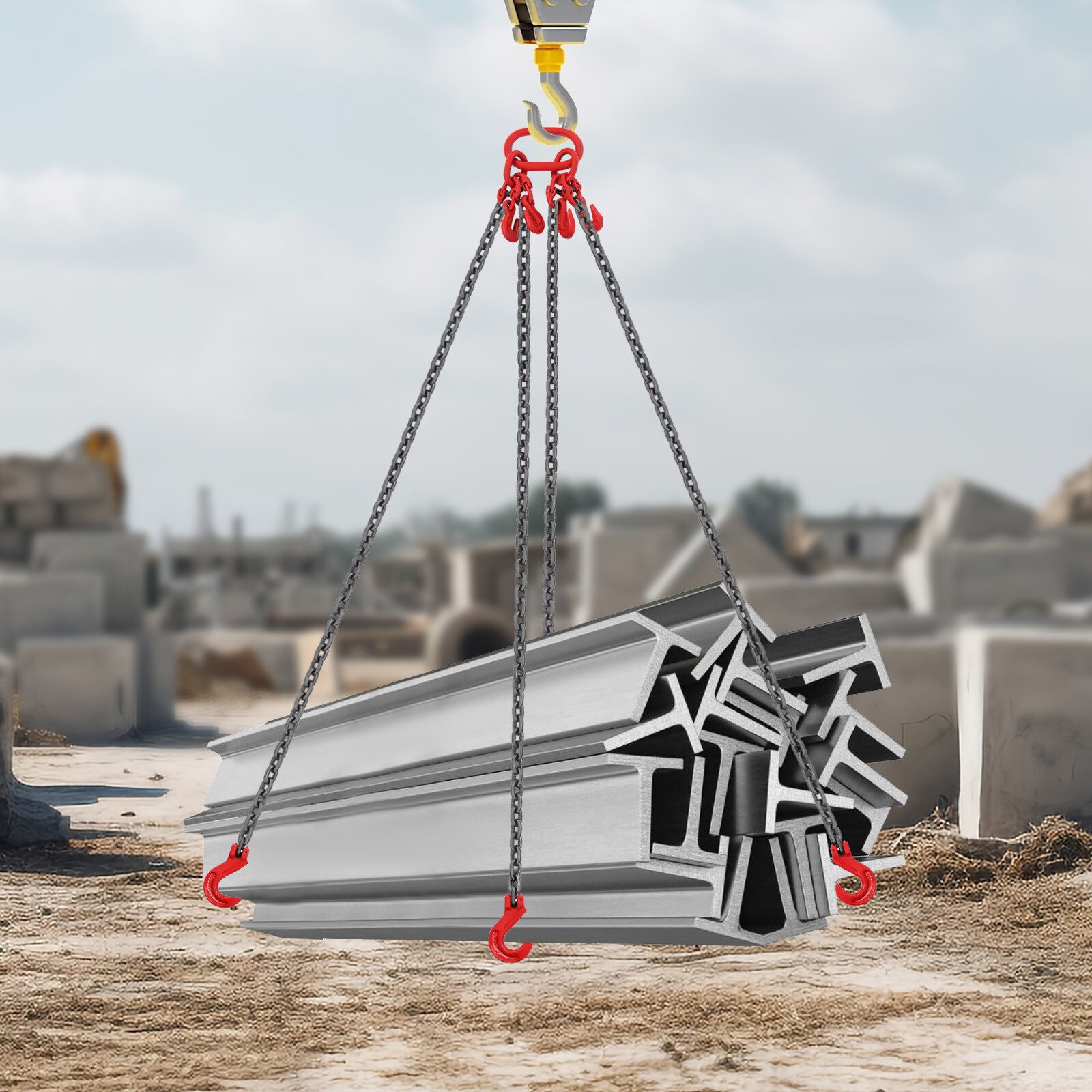 Chain Sling 4 Legs G80 Lifting Chain With Grab Hooks 22046.23lbs 3/8 in x 10ft