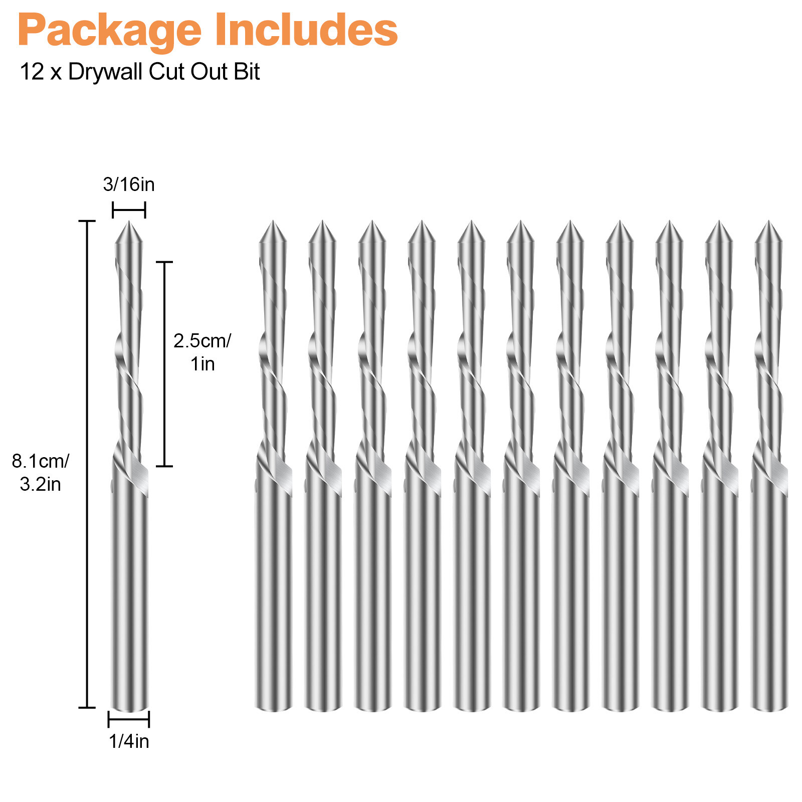 12Pcs 3/16" Drywall Cut Out Bit GuidePoint Cutout Router Bit Rotary Tool Saw Bit