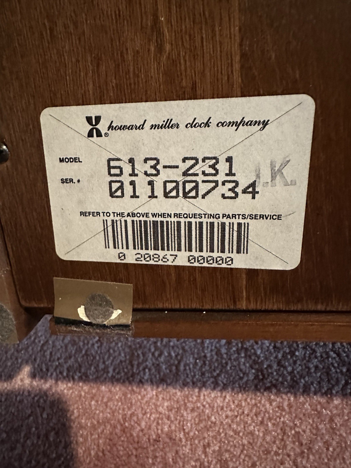 Howard Miller Clock Model 613-231