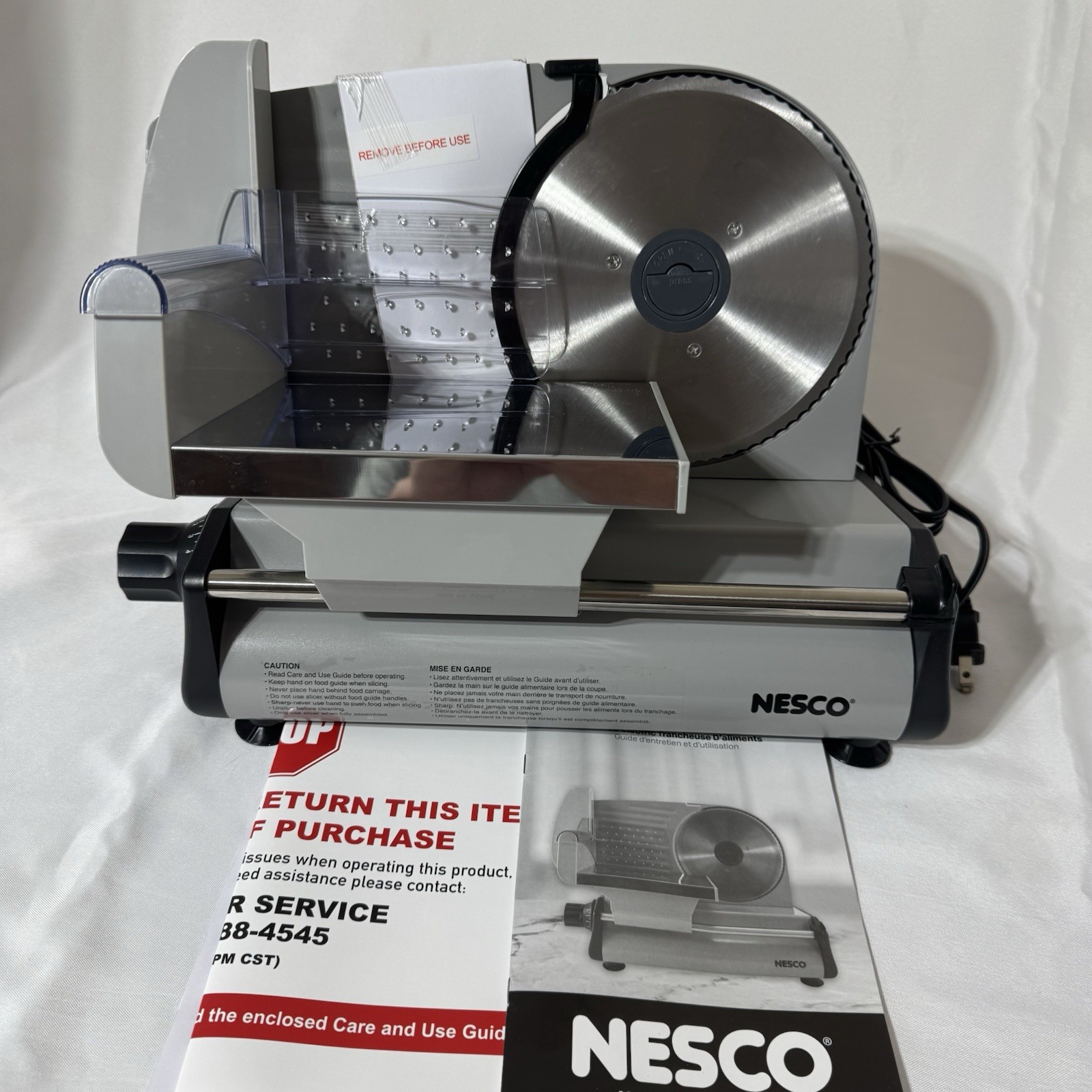 NESCO Stainless Steel 7.5” Food Slicer Adjustable Thickness Silver FS-200 TESTED