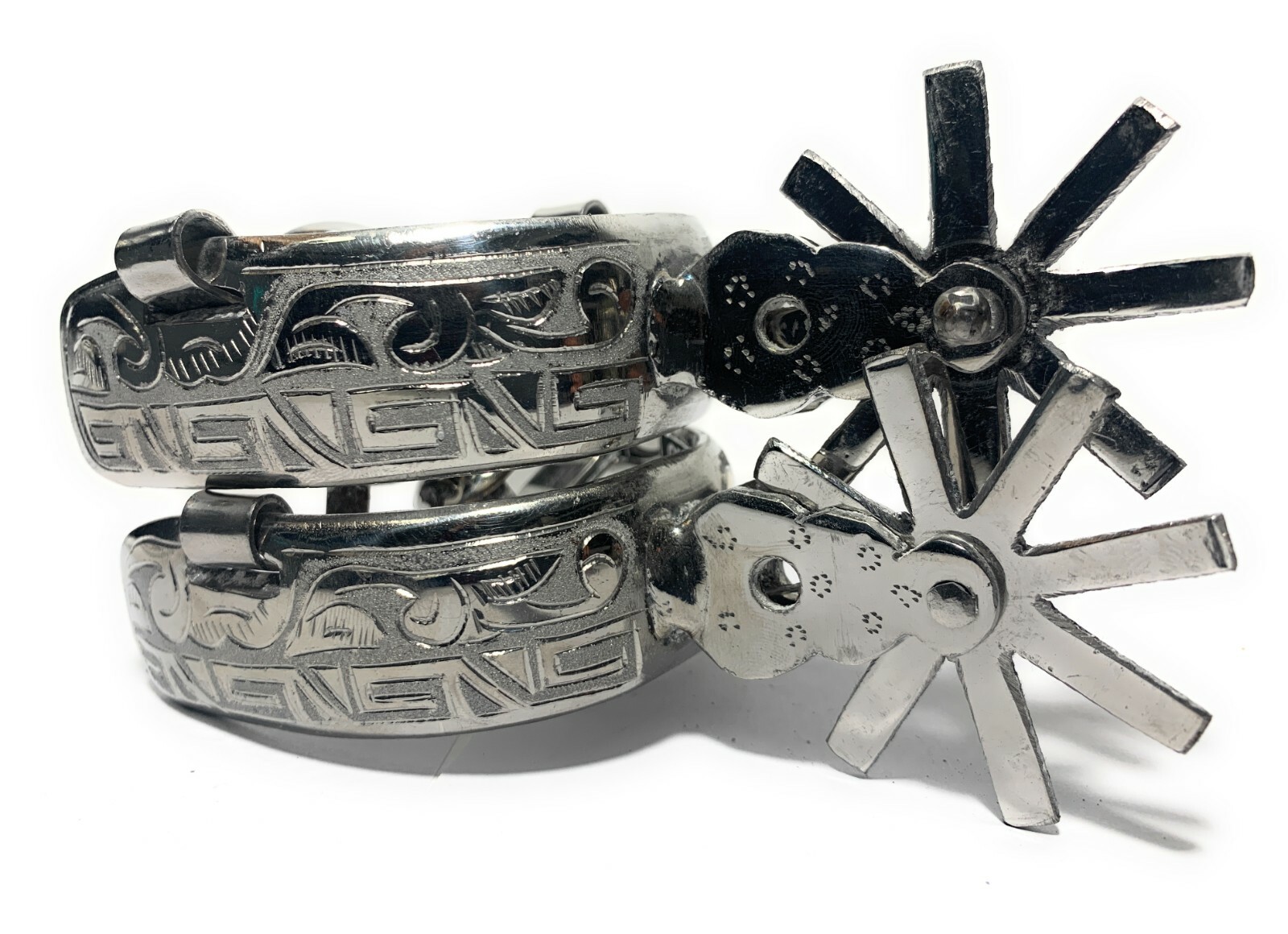 CHARRO SADDLE MEXICAN SPURS, ESPUELAS CHARRAS, EQUESTRIAN HORSE TACK