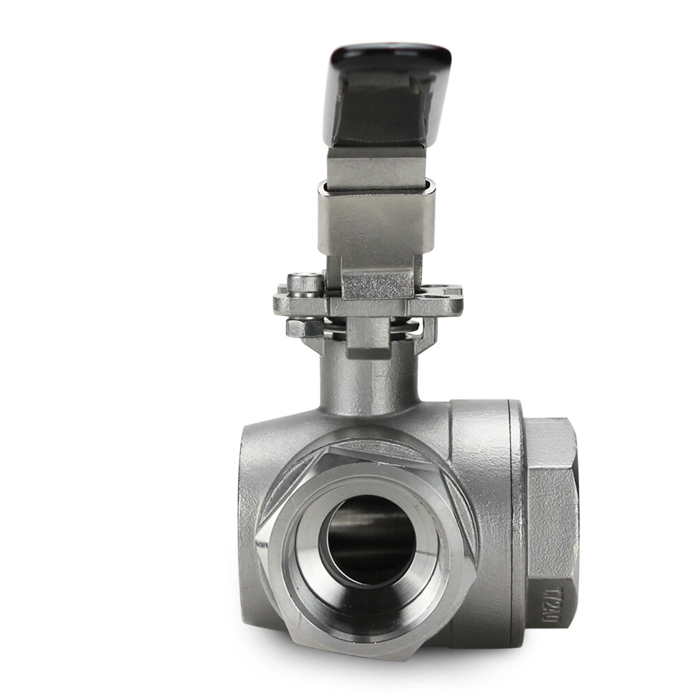 1-1/4" 3-Way T-Port Ball Valve, Stainless Steel, NPT Threaded, 1000PSI