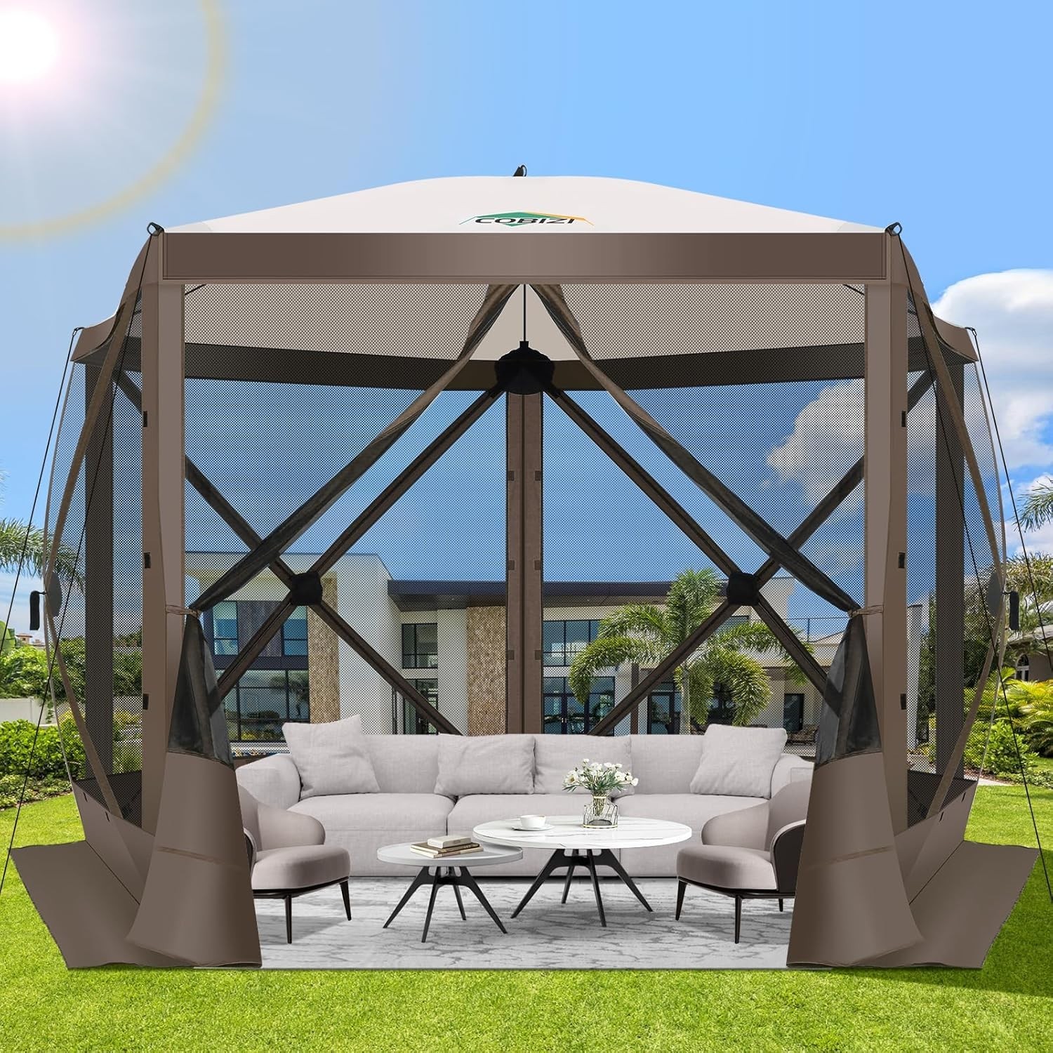 10x10 Pop up Gazebo Instant Screen House Camping Hub Tent with Mosquito Netting