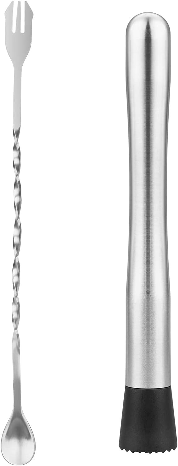 tifanso Muddler for Cocktails, 10" and Long Handle Bar Silver