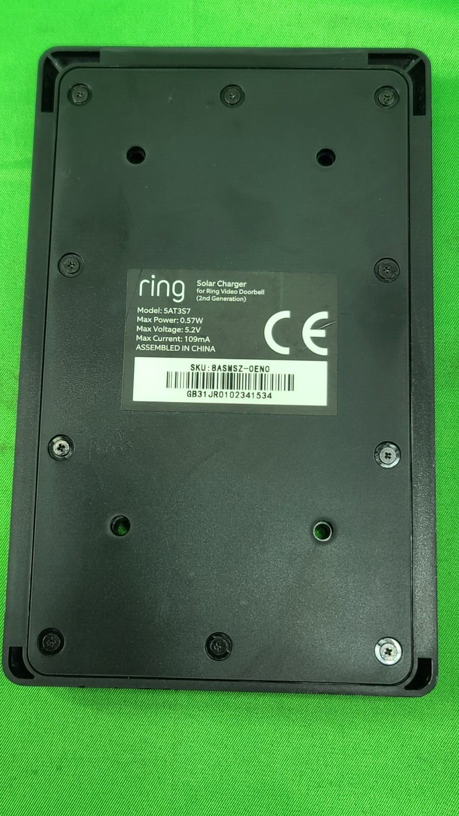 Ring 5AT3S7 Black Solar Charger Ring Battery Video Doorbell Micro USB