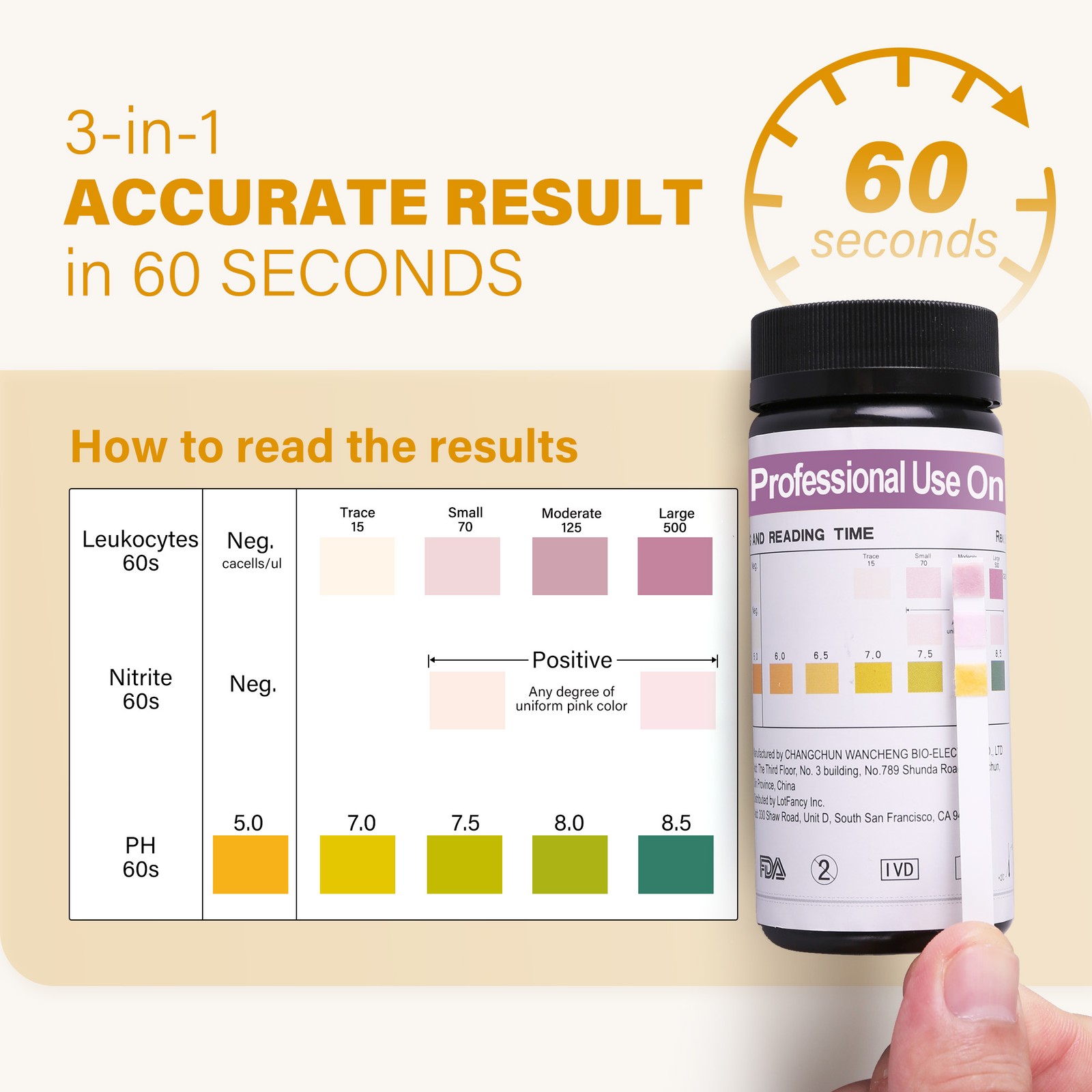 150x UTI Test Strips 3-in-1 Urinary Tract Infection Leukocytes Nitrite PH Test