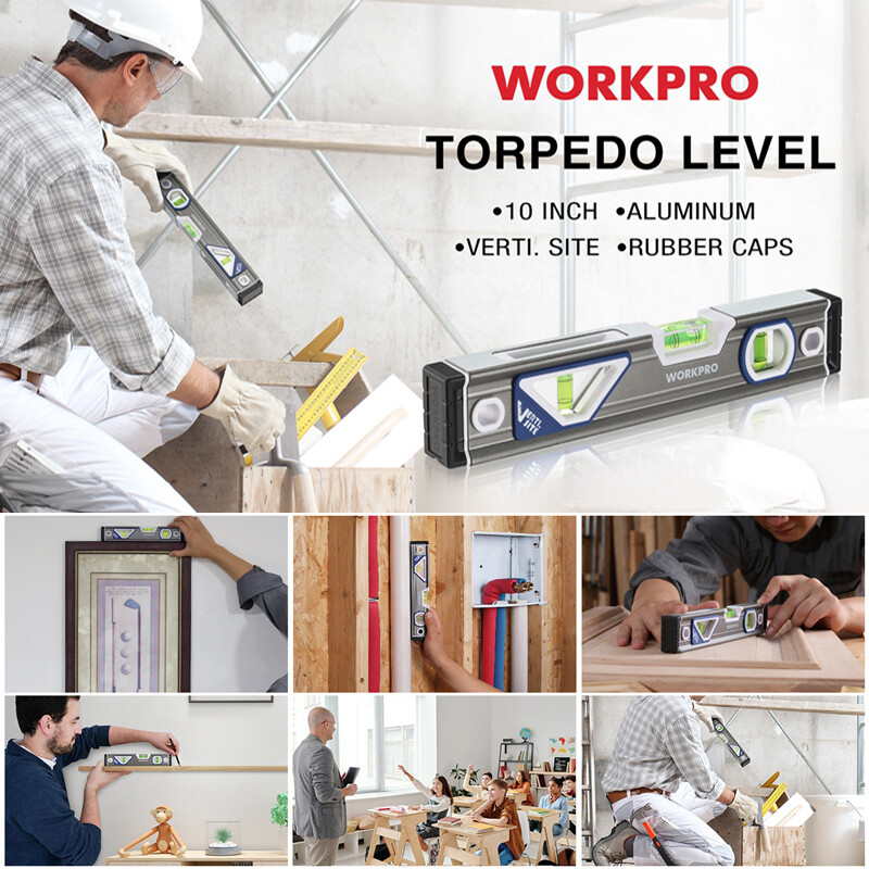 WORKPRO 10" Torpedo Level Aluminum Alloy Leveler Tool 3 Bubble Vials Verti. Site