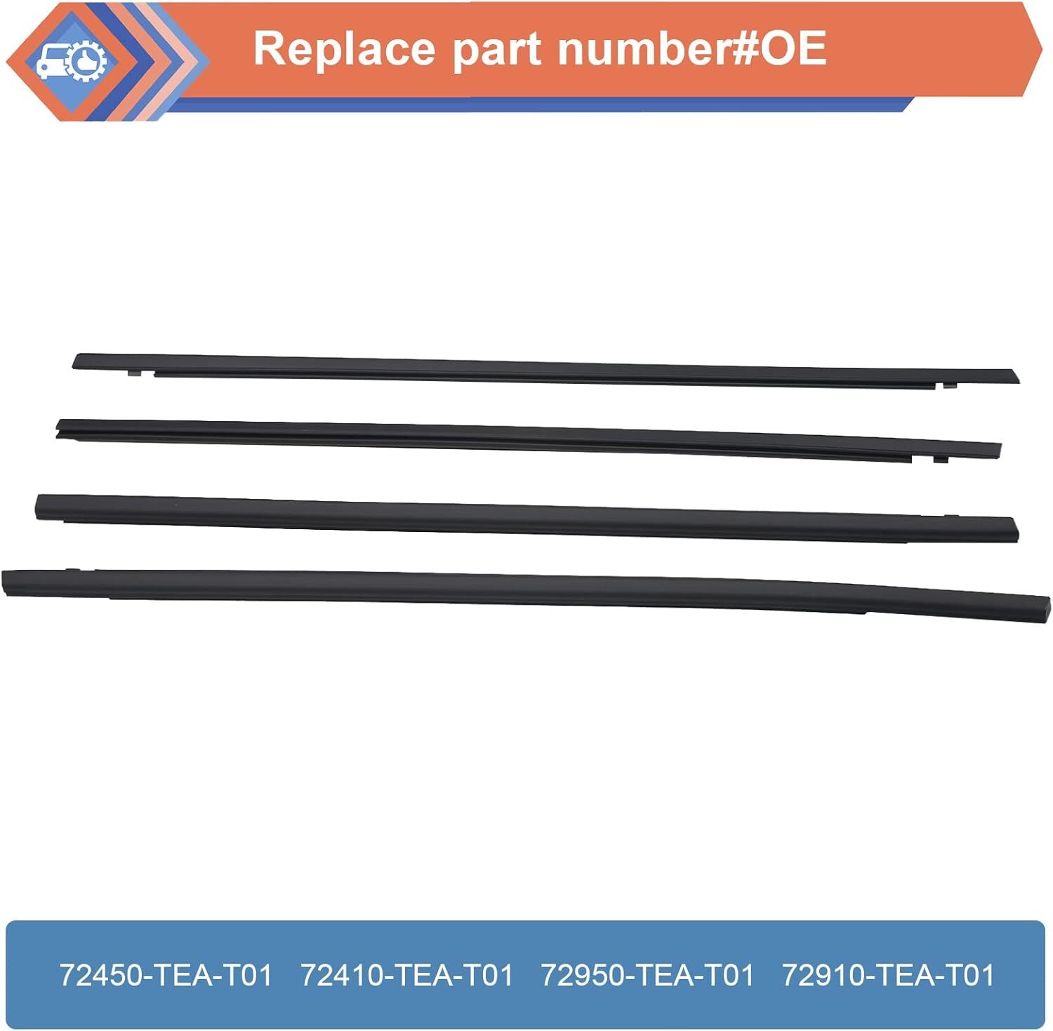 4 PACK Sello burlete moldura ventana exterior coche para Honda Civic 2016 - 2021