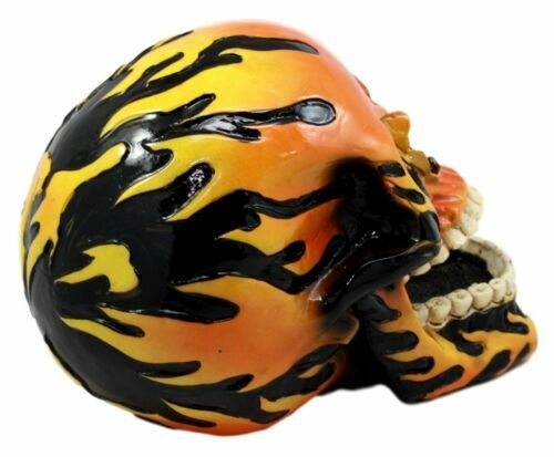 6.5" Length Hand Painted Flaming Human Skull Statue Skeleton Head Figure HOT!!