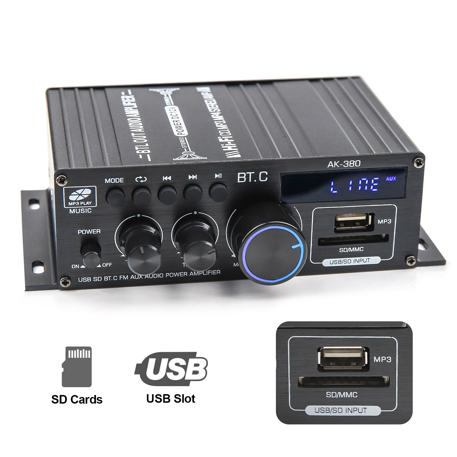 2 Channel 800W bluetooth Mini HIFI Power Amplifier Audio Stereo Amp Home Car FM