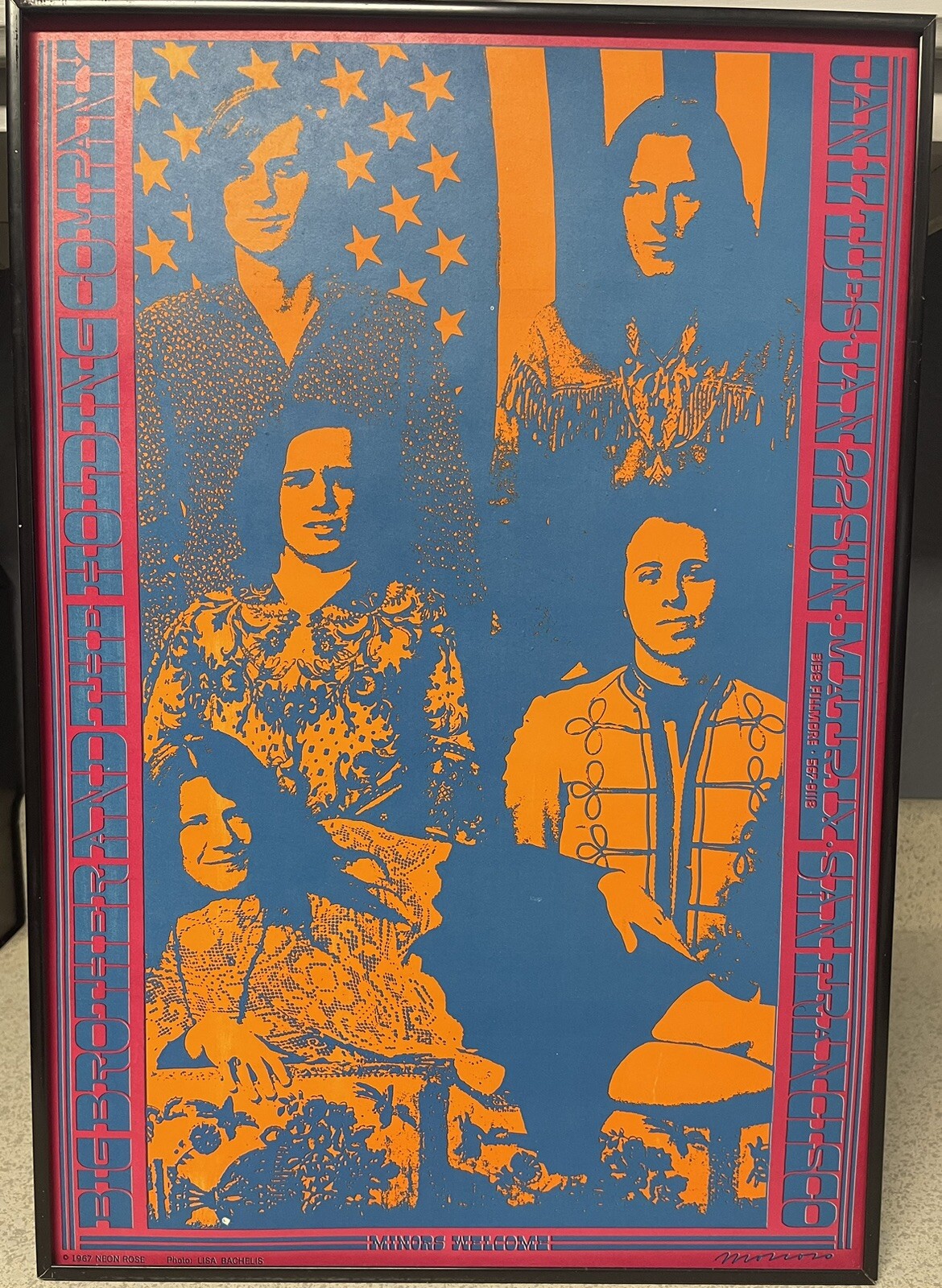 Janis Joplin Rare 1967 San Francisco Concert Poster 2nd print Mint & Framed