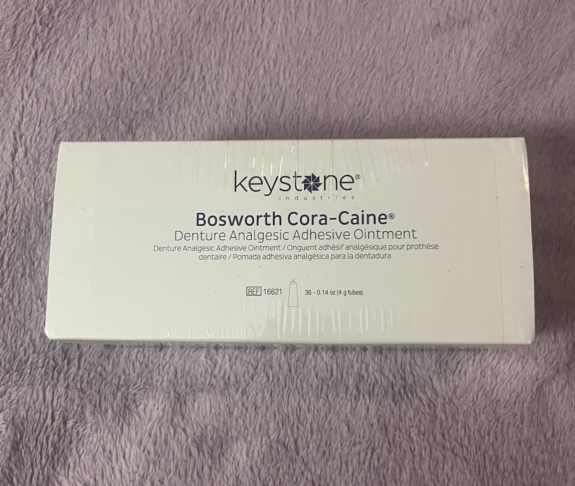 (2) Bosworth 16621 Cora-Caine 16% Topical Denture Adhesive•4gm tubes•EXP 2/24/28